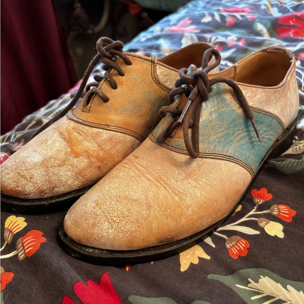 Vintage Bed Stu Re-Soled Cobbler Series Distressed White/Green Saddle Oxfords